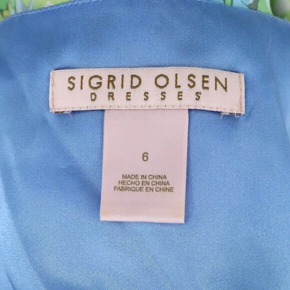 Sigrid Olsen Dress Womens 6 Silk Blue Green Floral Lined Side Zip Sleeveless - Picture 3 of 13